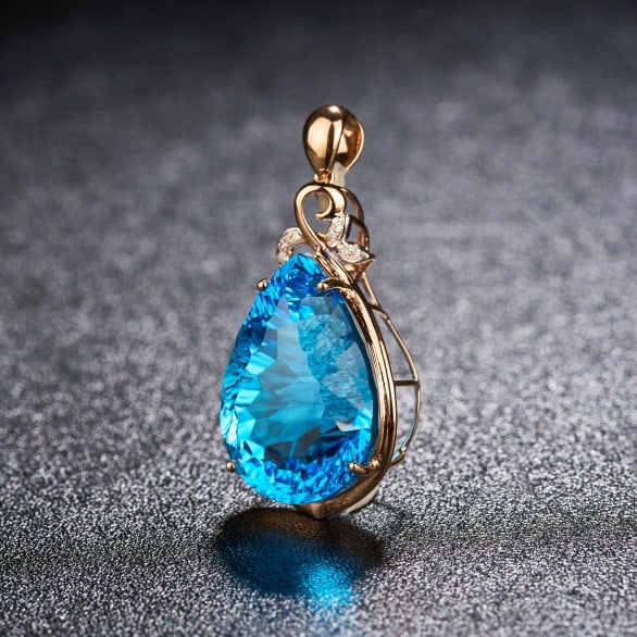 14k Gold 23.79 Ct Natural Topaz & Diamond Pendant( Without Chain ) - 3