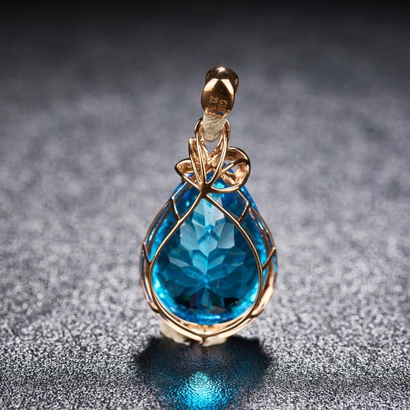 14k Gold 23.79 Ct Natural Topaz & Diamond Pendant( Without Chain ) - 5