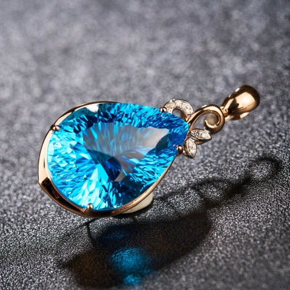 14k Gold 23.79 Ct Natural Topaz & Diamond Pendant( Without Chain ) - 6