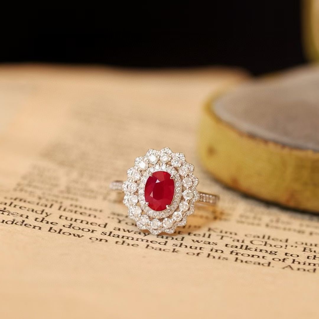 14k Gold 2.09 Ctw Natural Ruby & Diamond Ring: Ref:231079224 // gold content:14k gold // ring size:7. 25 us // // main gemstone:ruby // shape:oval // carat weight:1. 34ct // color:red // treatment:natural // // adjacent gemstone 2 : diamond //