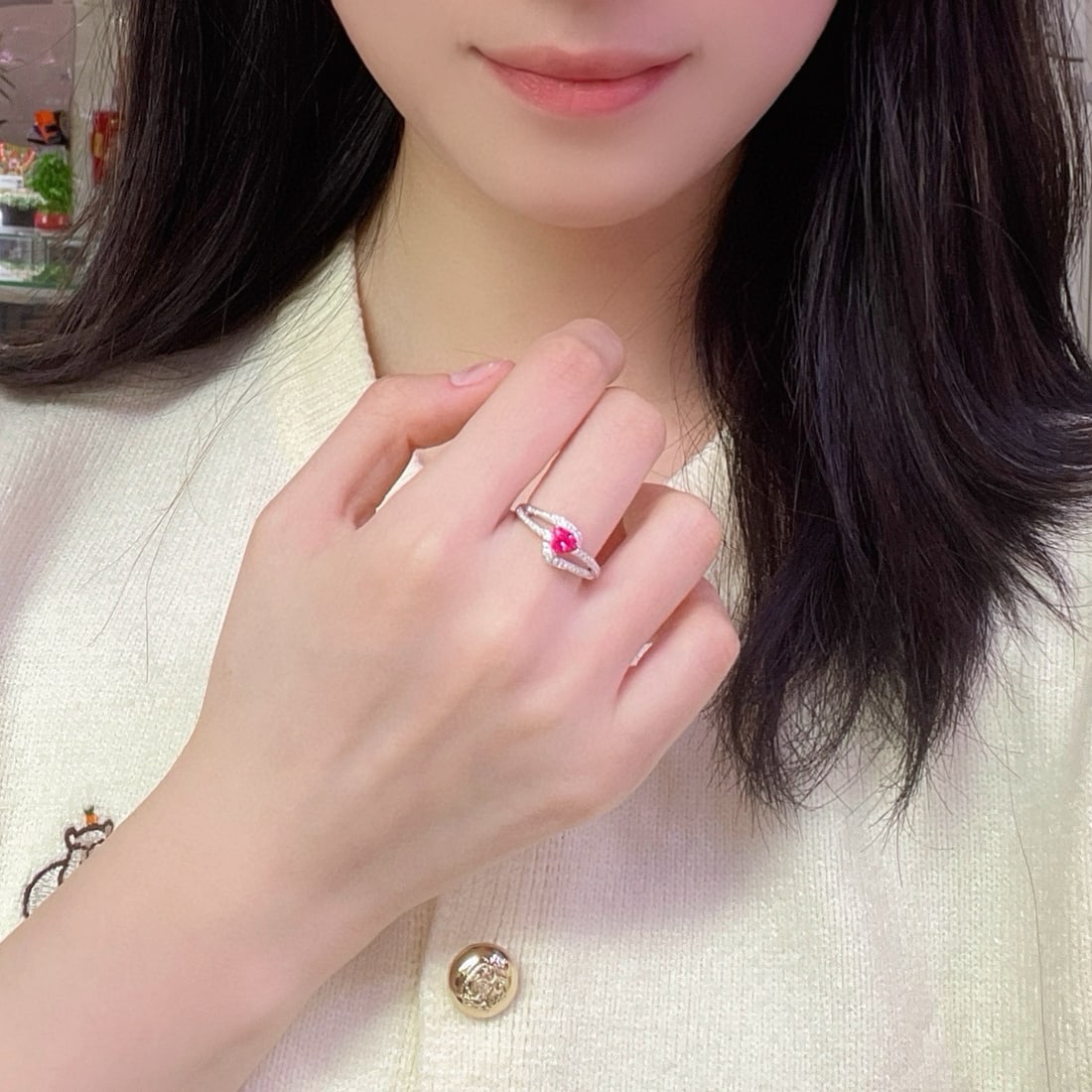 14k Gold 0.7 Ct Natural Spinel & Diamond Ring - 4