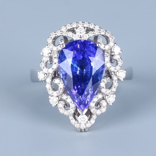 14k Gold 7.06 Ctw Natural Tanzanite & Diamond Ring/pendant( Without Chain ): Ref:231080037 // gold content:14k gold // ring size:7. 25us // // main gemstone:tanzanite // shape:pear // carat weight:6. 45ct // color:purplish blue // treatment:natural // // adjacent gemstone