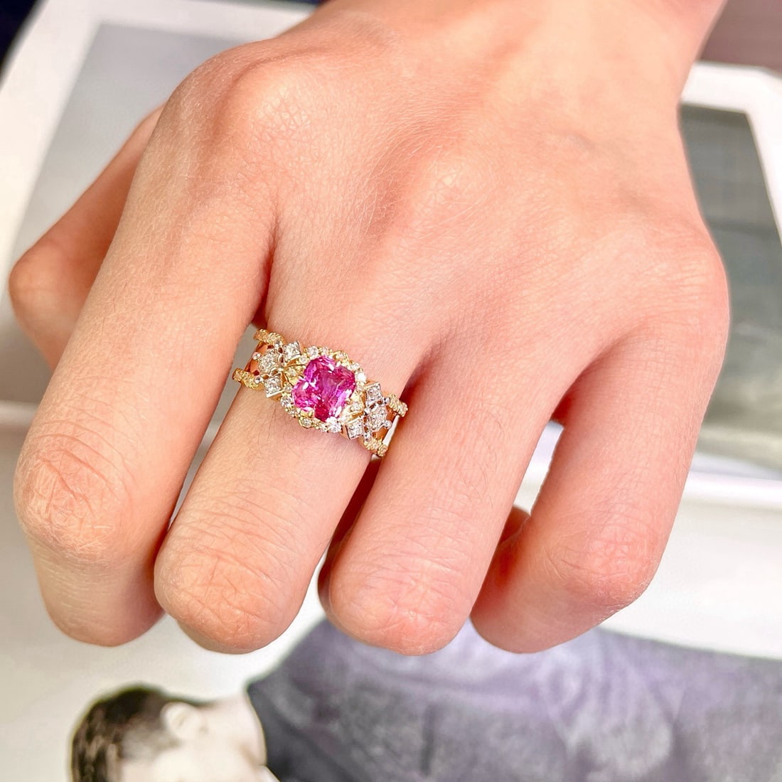 14k Gold 1.09 Ct Natural Spinel & Diamond Ring - 5