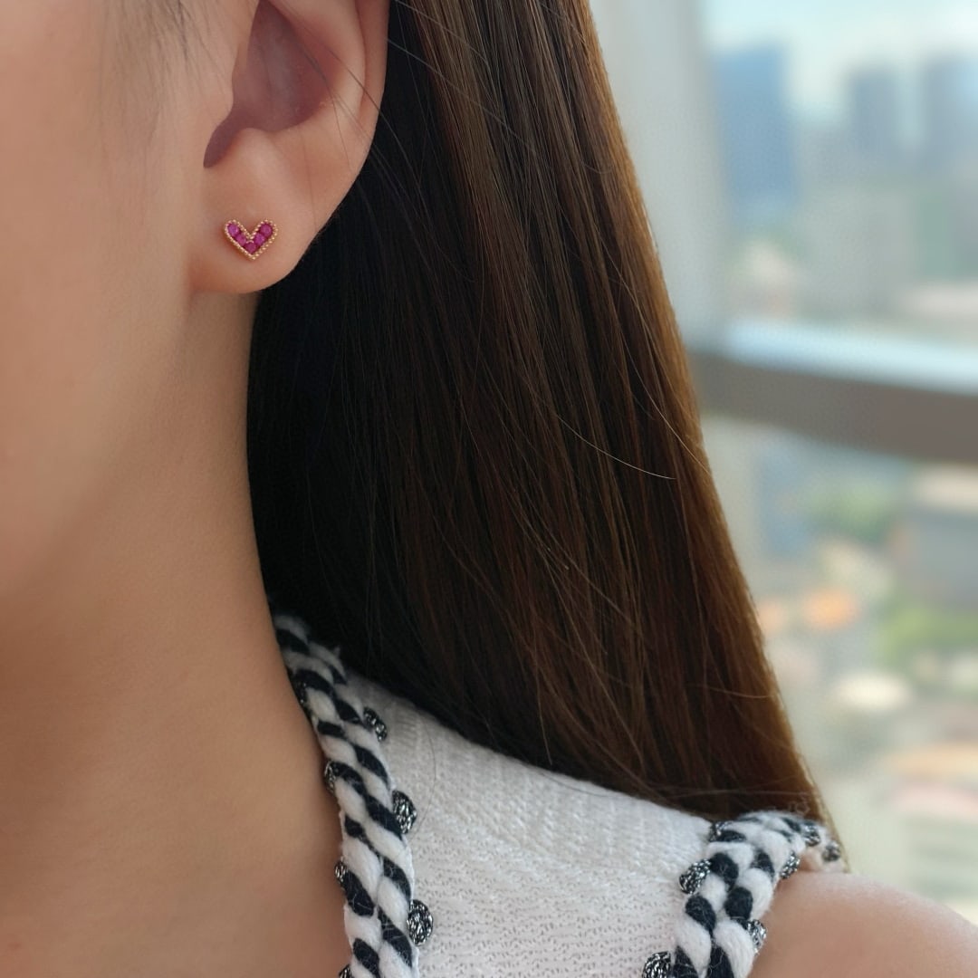 14k Gold 0.16 Ct Natural Ruby Earrings - 2