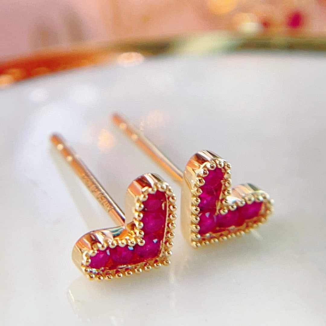 14k Gold 0.16 Ct Natural Ruby Earrings - 3