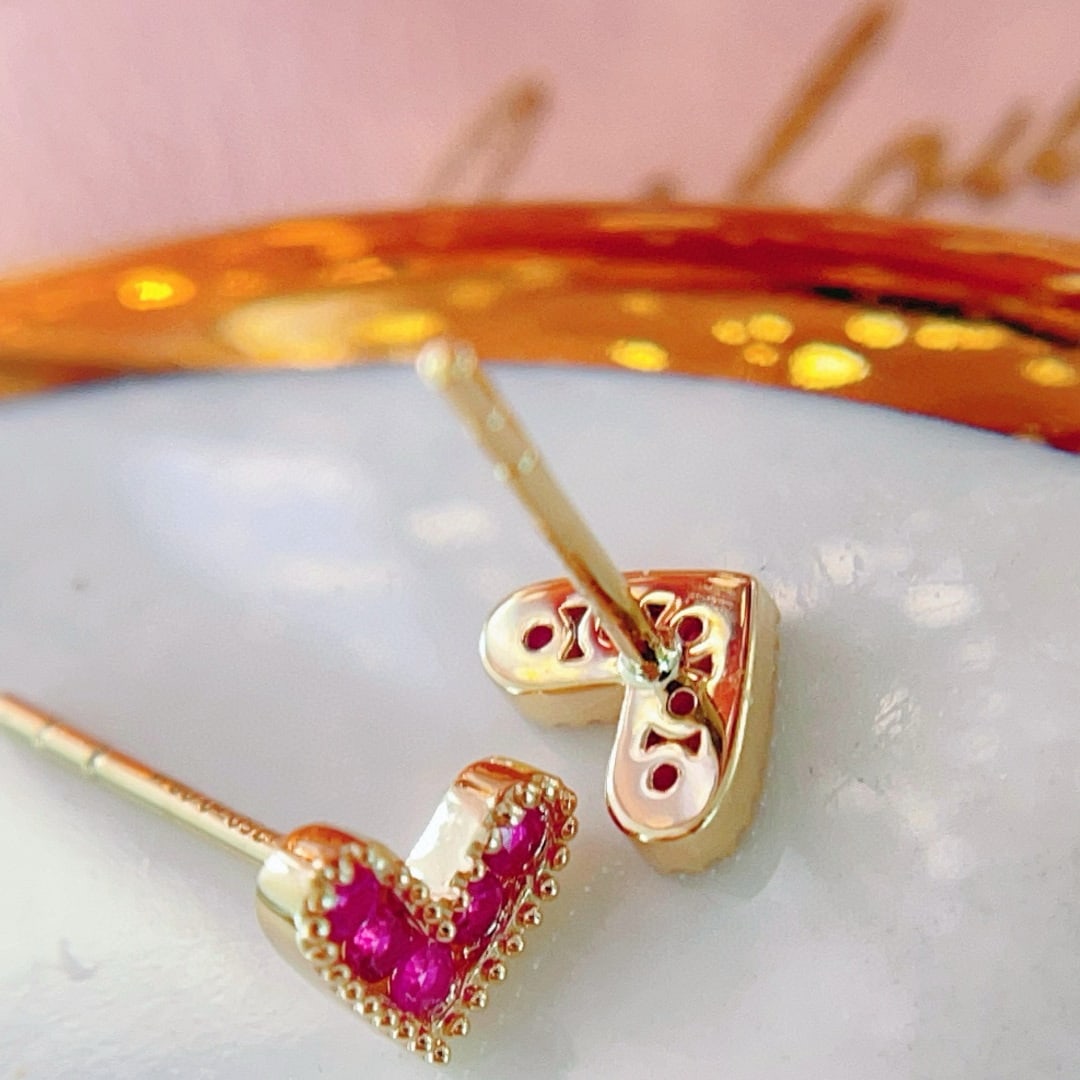 14k Gold 0.16 Ct Natural Ruby Earrings - 4