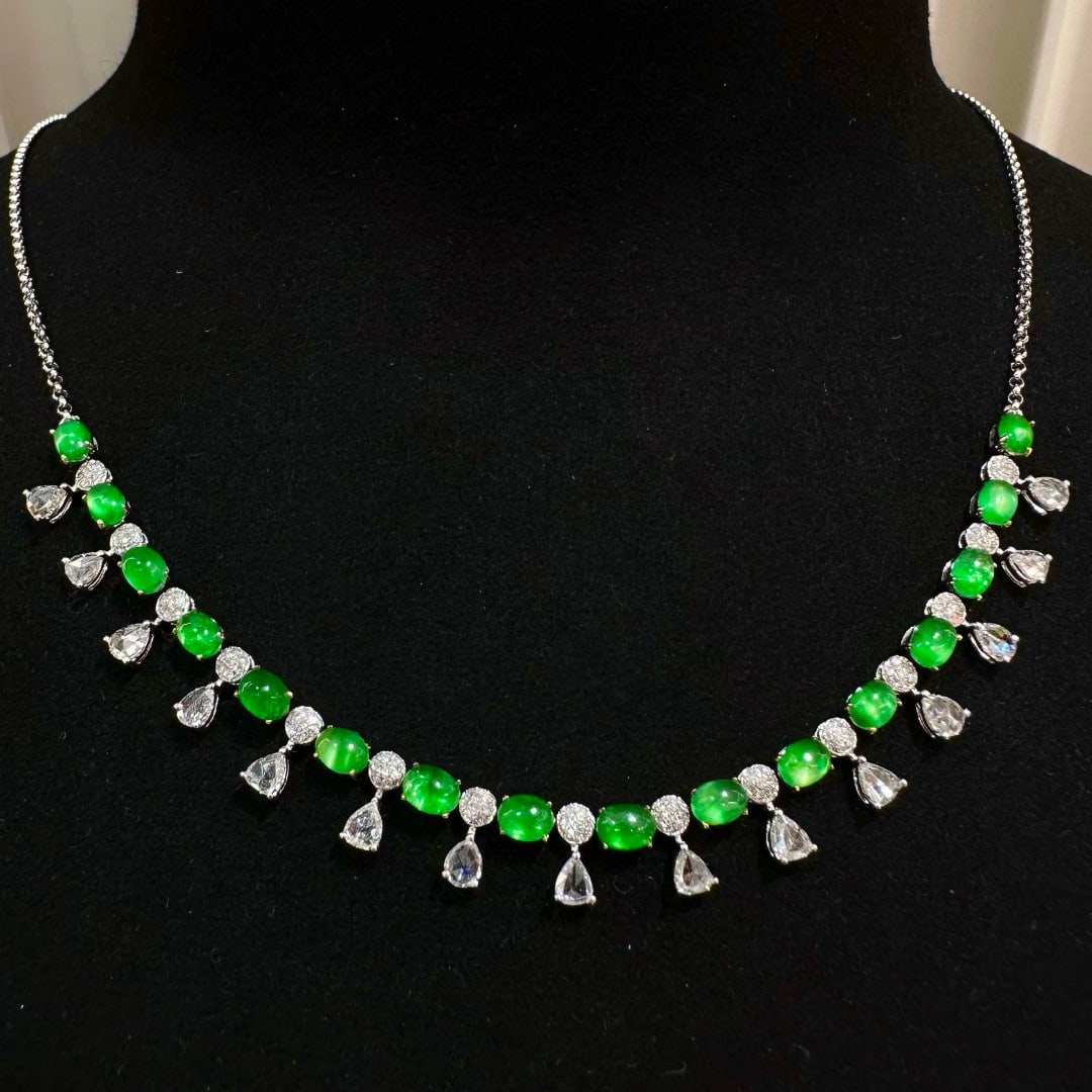 14k Gold 3 Ct Vivid Green Natural Emerald & Diamond Necklace (1 of 5)
