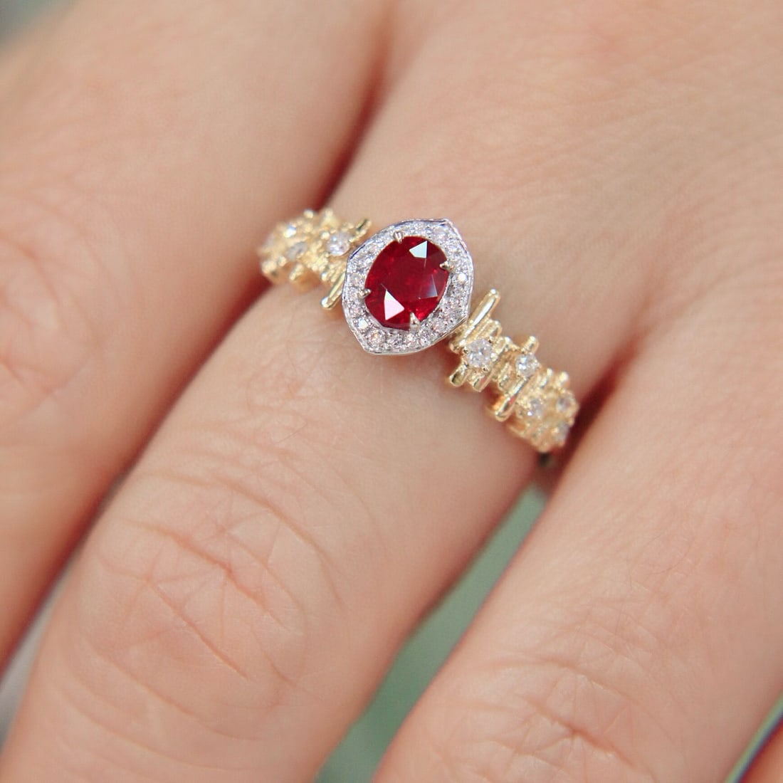 14k Gold 0.63 Ctw Natural Ruby & Diamond Ring - 5