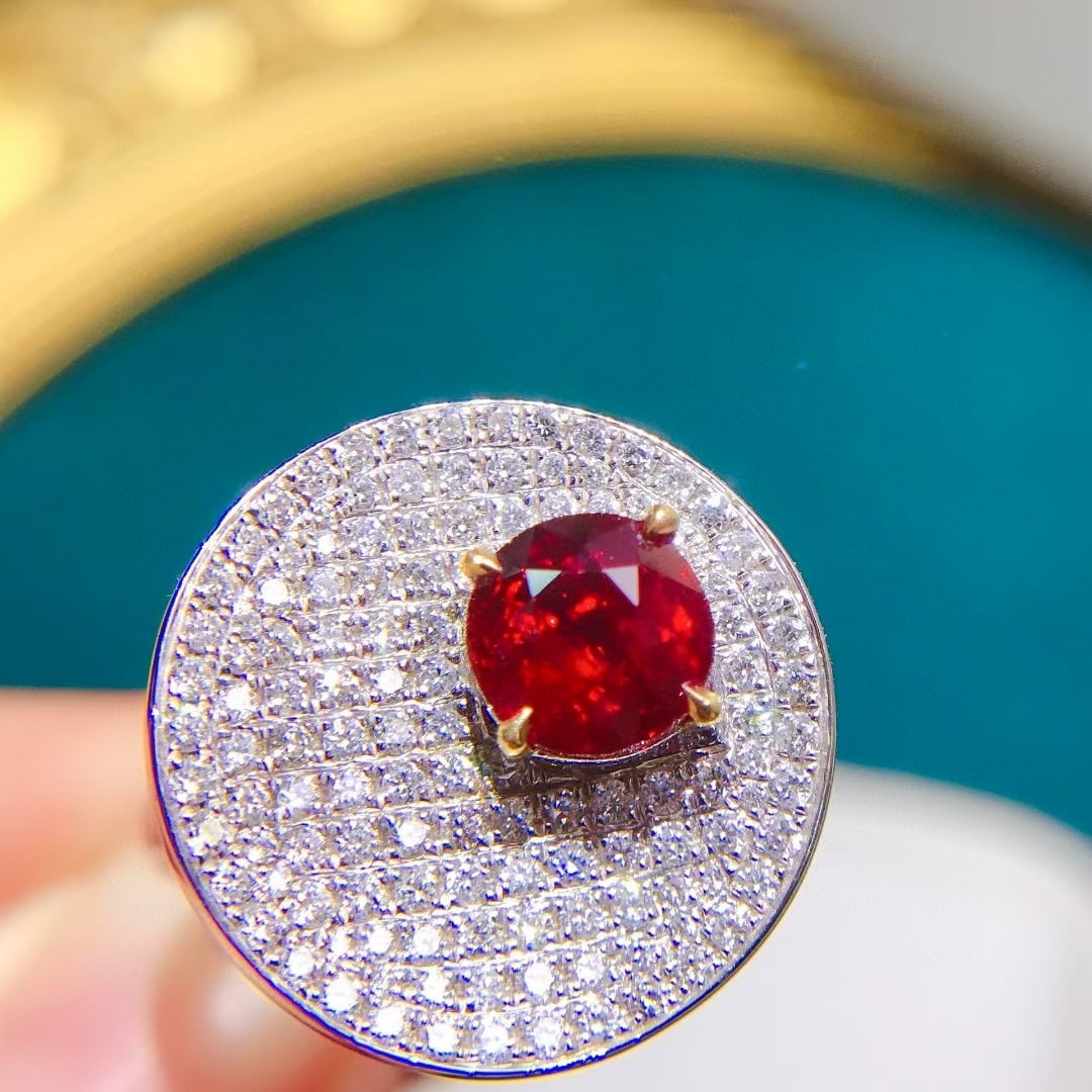 14k Gold 2.92 Ctw Natural Ruby & Diamond Ring: Ref:231080341 // gold content:14k gold // ring size:7. 25us // // main gemstone:ruby // shape:round // carat weight:2. 06ct // color:pigeonblood red // treatment:natural // cut grade:g // //