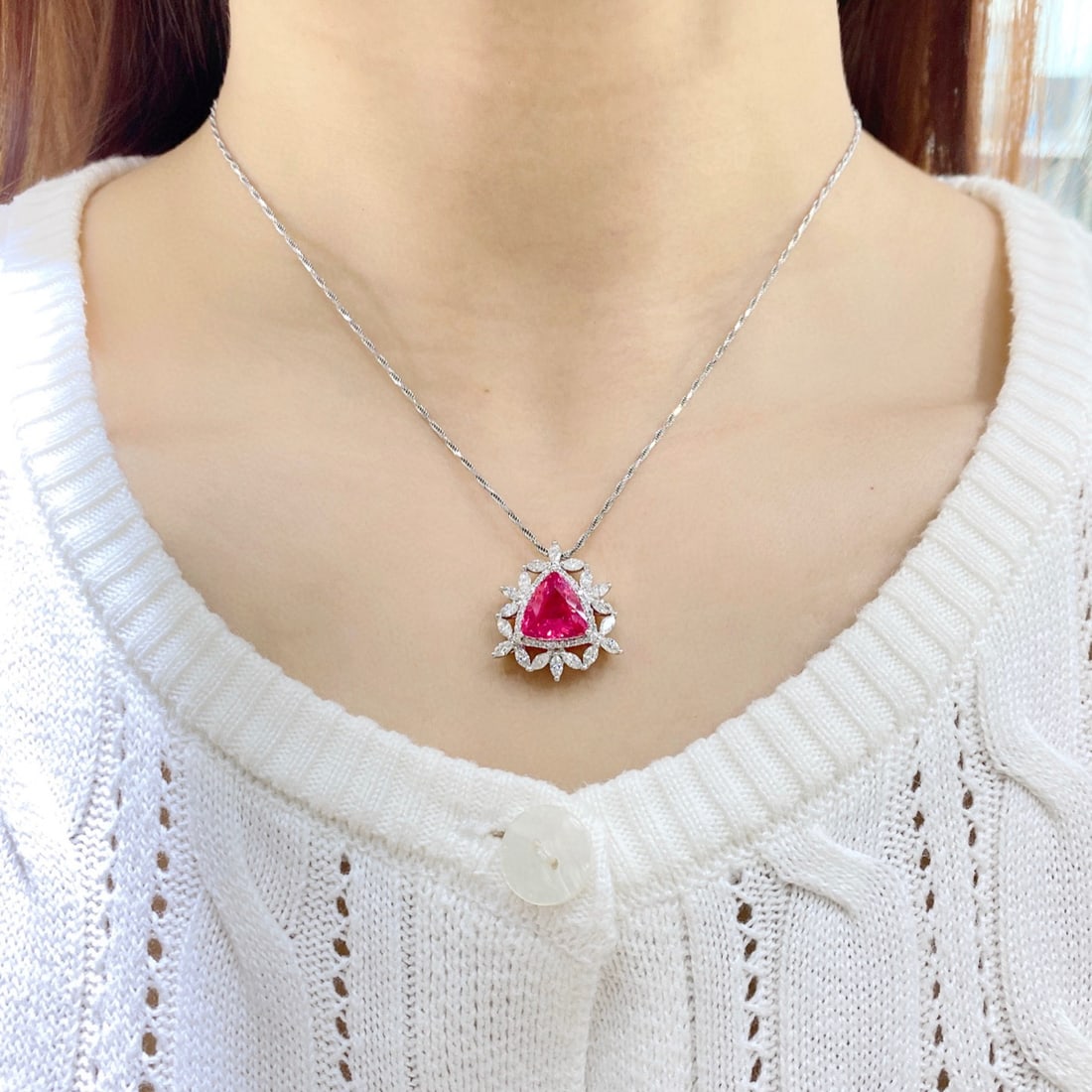 14k Gold 4.13 Ctw Natural Spinel & Diamond Necklace - 4