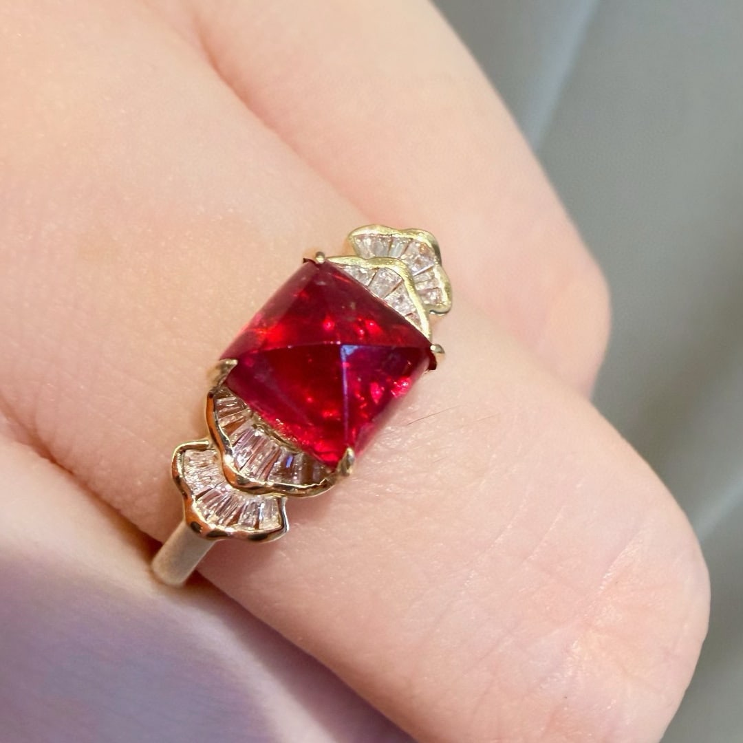 14k Gold 1.6 Ct Natural Spinel & Diamond Ring - 3