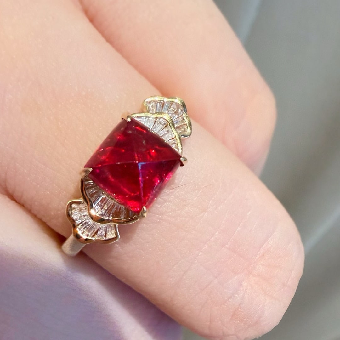 14k Gold 1.6 Ct Natural Spinel & Diamond Ring - 4