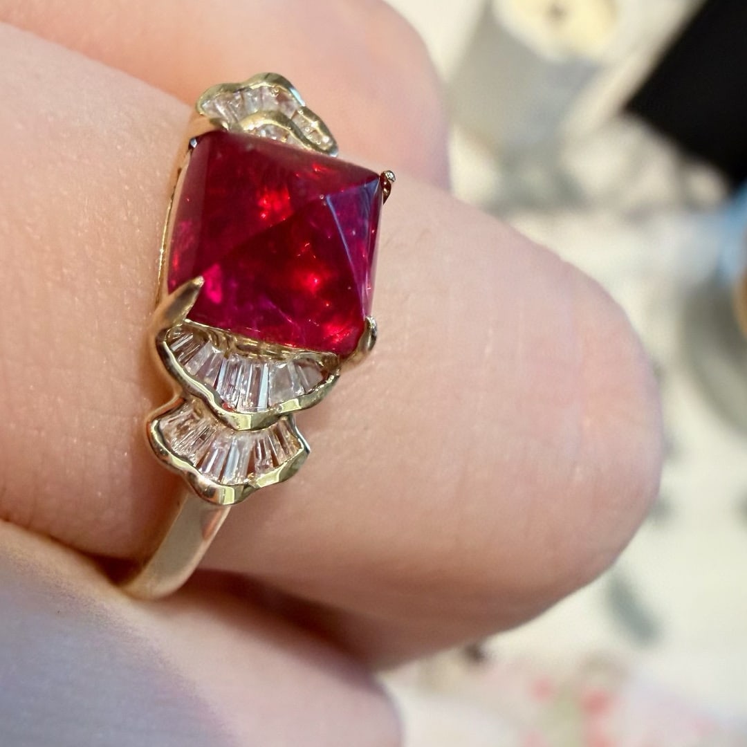 14k Gold 1.6 Ct Natural Spinel & Diamond Ring - 5