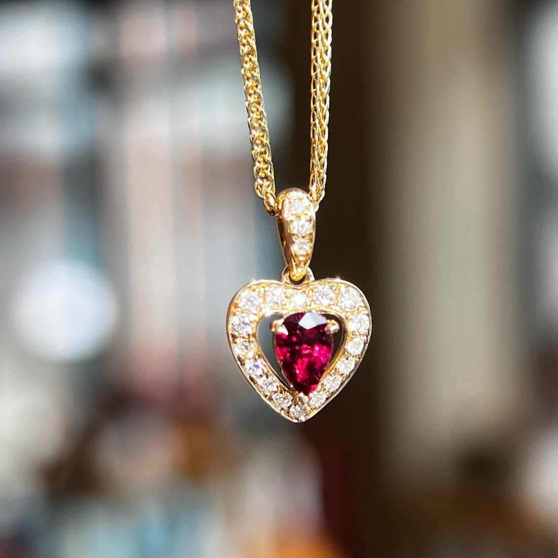 14k Gold 0.68 Ctw Natural Ruby & Lab Grown Diamond Pendant( Without Chain ): Ref:231080397 // gold content:14k gold // main gemstone:ruby // shape:pear // carat weight:0. 52ct // color:red // treatment:natural // // adjacent gemstone 2 : lab grown diamond // shape:round //