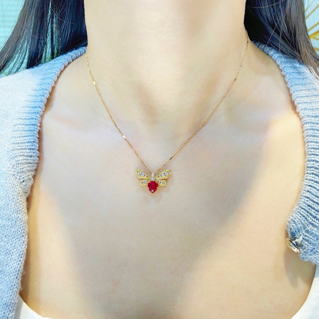 14k Gold 1.87 Ctw Natural Spinel & Diamond Necklace - 3