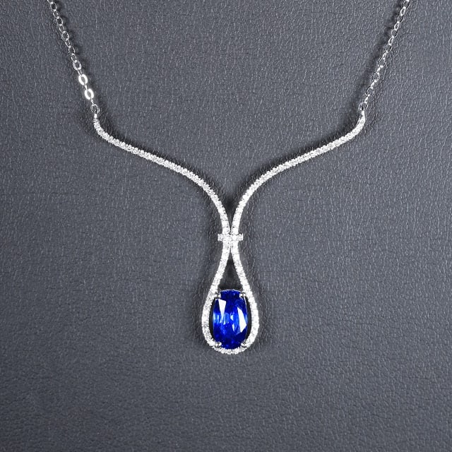 14k Gold 1.74 Ctw Natural Sapphire & Diamond Necklace: Ref:231081028 // gold content:14k gold // main gemstone:sapphire // shape:oval // carat weight:1. 45ct // color:royal blue // treatment:natural // // adjacent gemstone 2 : diamond // number of