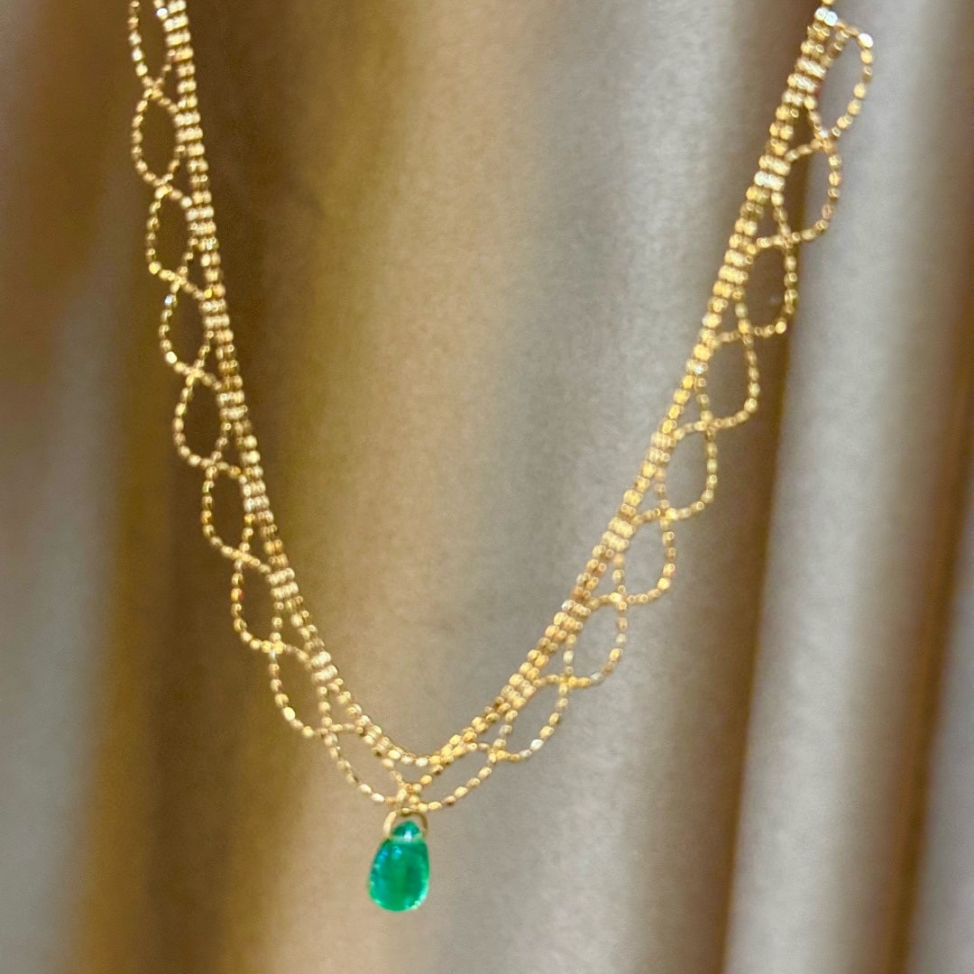14k Gold 3 Ct Natural Emerald Necklace - 2
