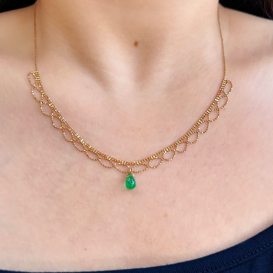 14k Gold 3 Ct Natural Emerald Necklace - 6