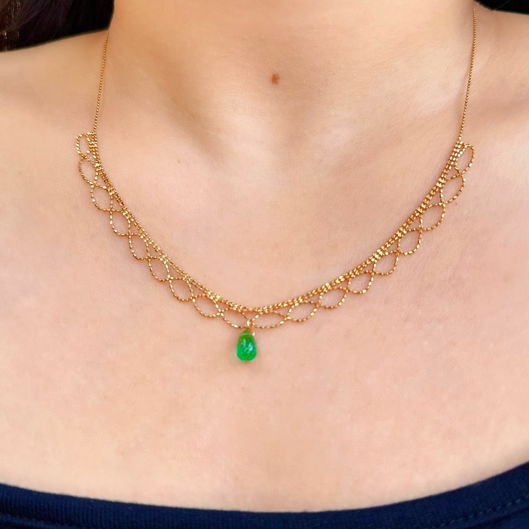 14k Gold 3 Ct Natural Emerald Necklace - 7