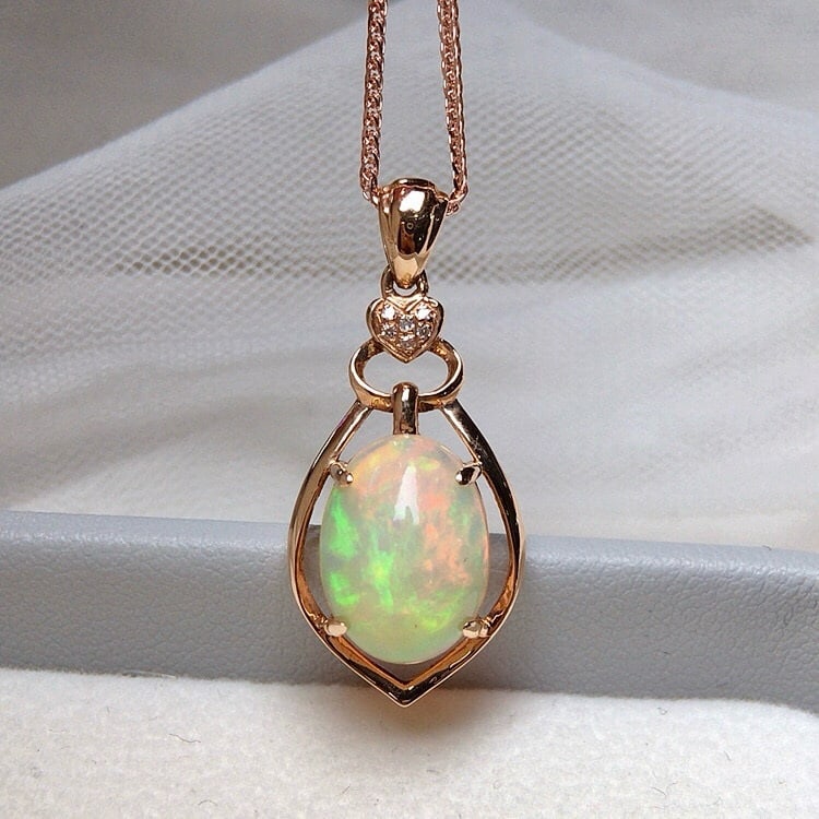 14k Gold 2.80 Ct Natural Opal & Diamond Pendant( Without Chain ) (1 of 7)