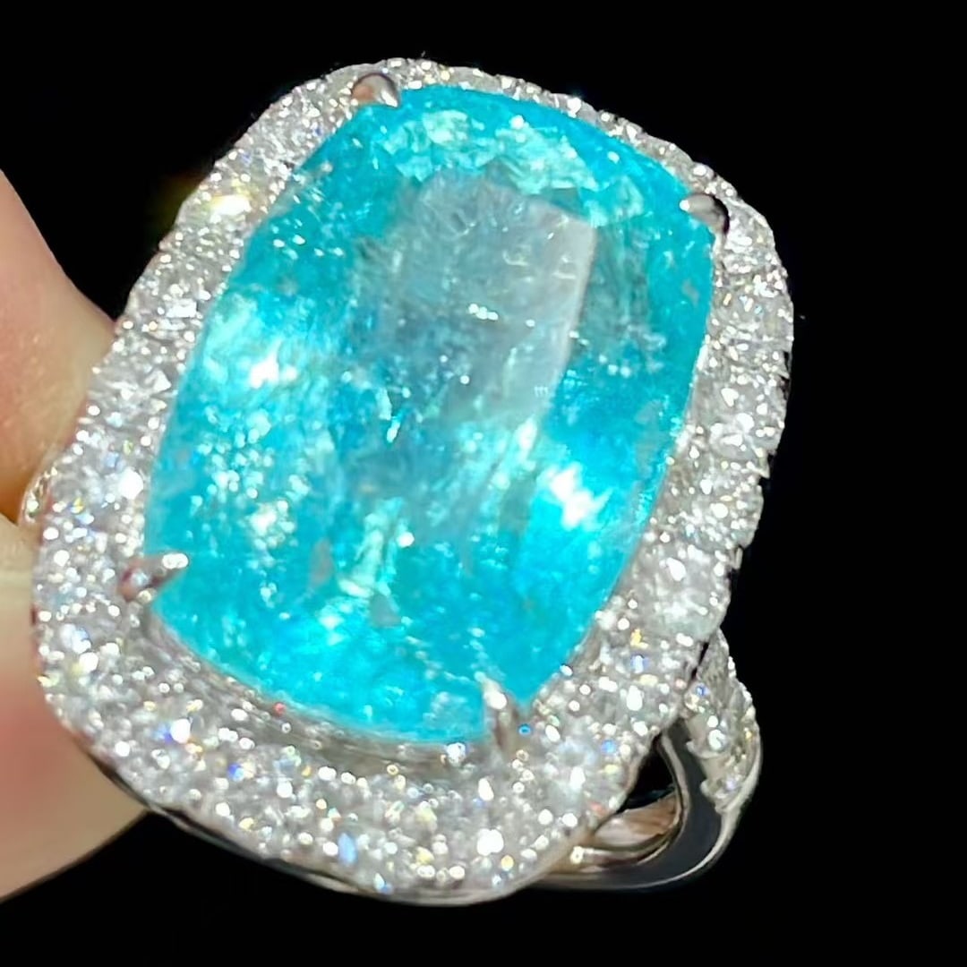 14k Gold 11.9 Ct Natural Paraiba Tourmaline & Diamond Ring - 3
