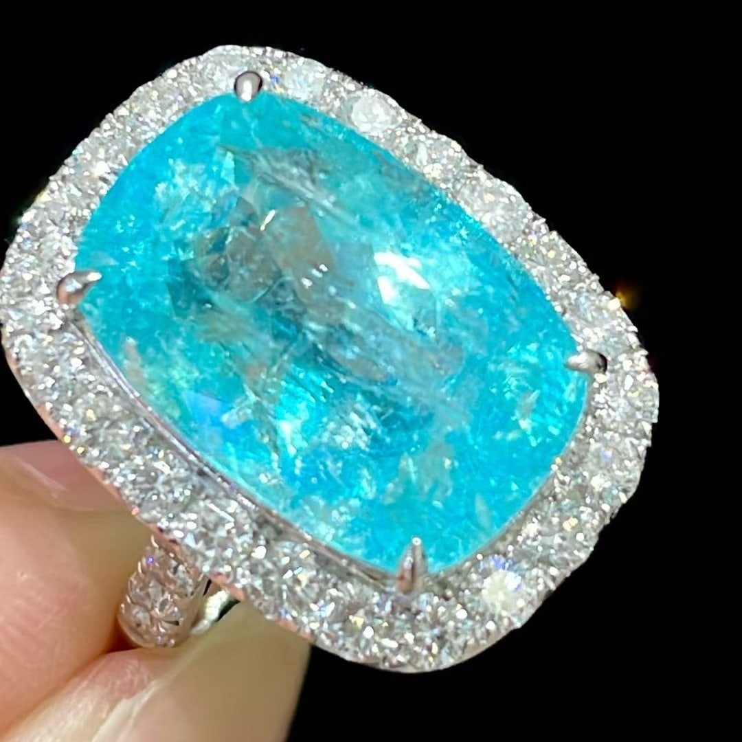 14k Gold 11.9 Ct Natural Paraiba Tourmaline & Diamond Ring - 5