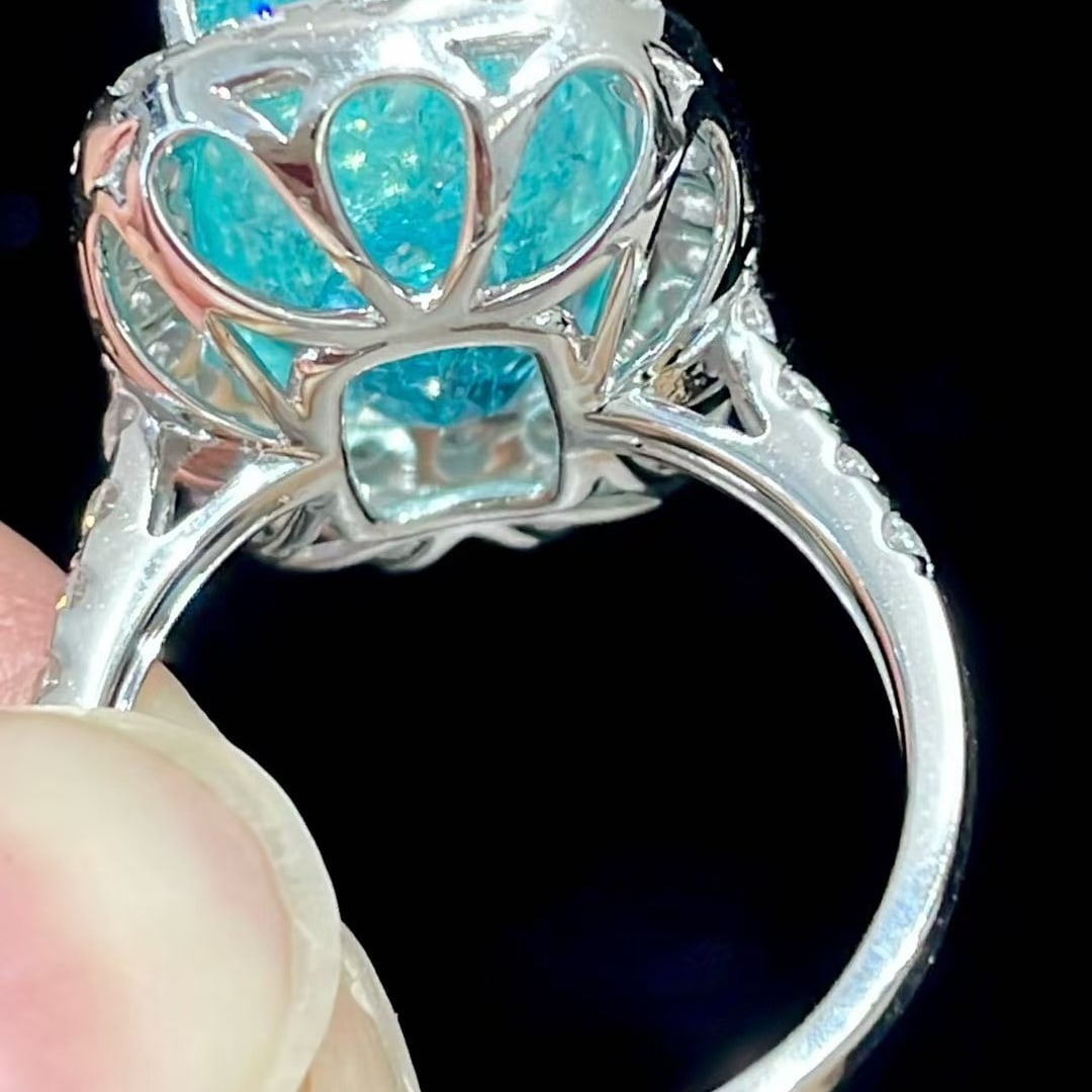 14k Gold 11.9 Ct Natural Paraiba Tourmaline & Diamond Ring - 7