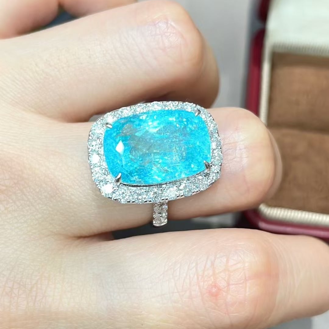 14k Gold 11.9 Ct Natural Paraiba Tourmaline & Diamond Ring - 8