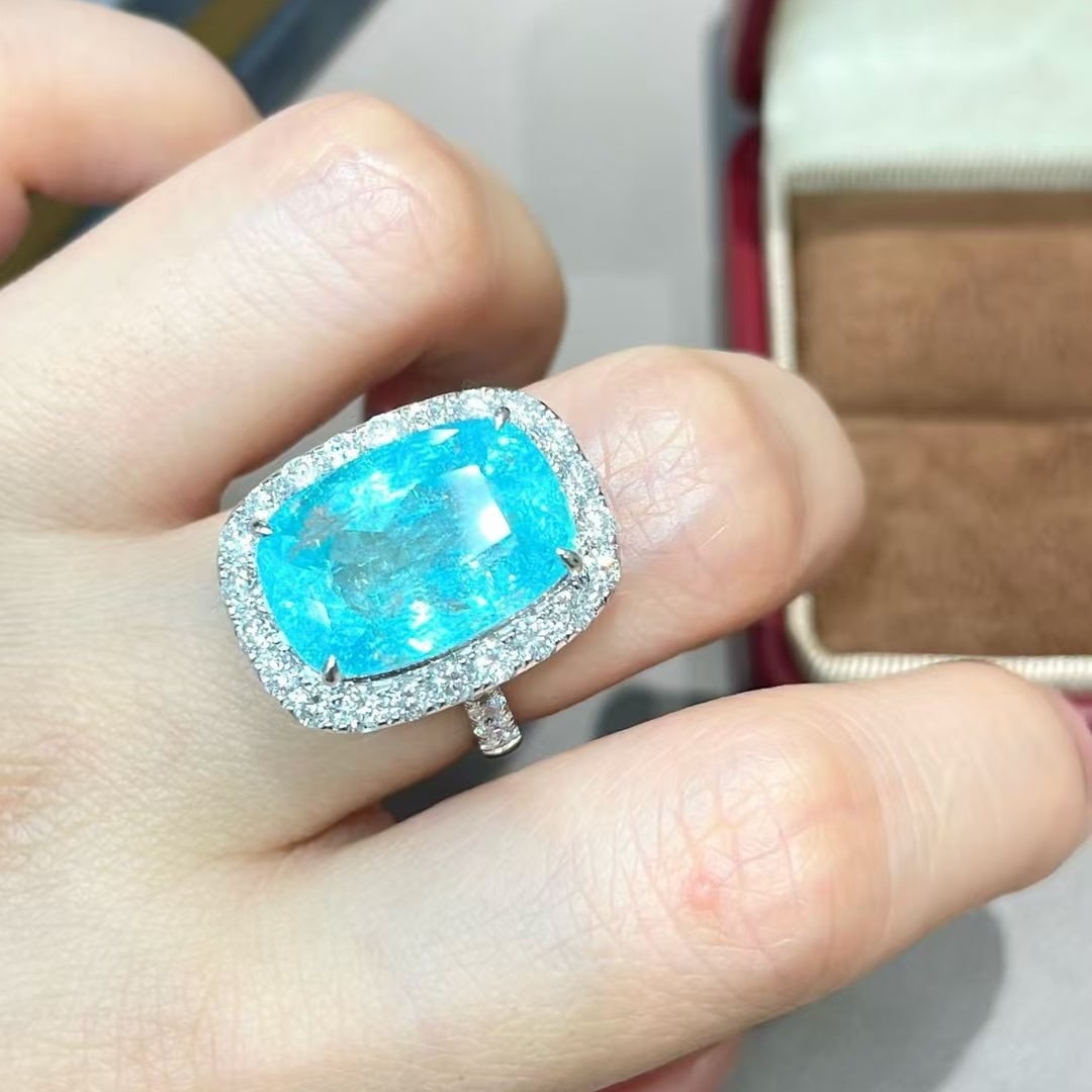 14k Gold 11.9 Ct Natural Paraiba Tourmaline & Diamond Ring - 9