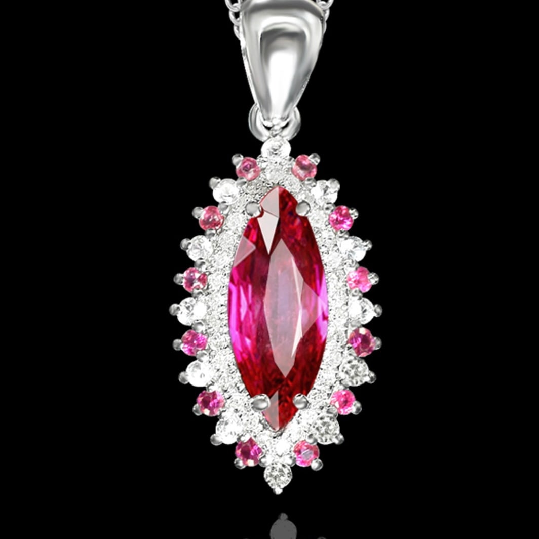 14k Gold 1.18 Ctw Natural Ruby & Diamond Pendant( Without Chain ): Ref:231082002 // gold content:14k gold // main gemstone:ruby // shape:marquise // carat weight:1. 09ct // color:red // treatment:natural // // adjacent gemstone 2 : diamond // number of stones:30 // s