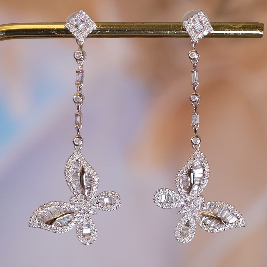 14k Gold 1 Ct Natural H Diamond & Butterfly Earrings (1 of 5)