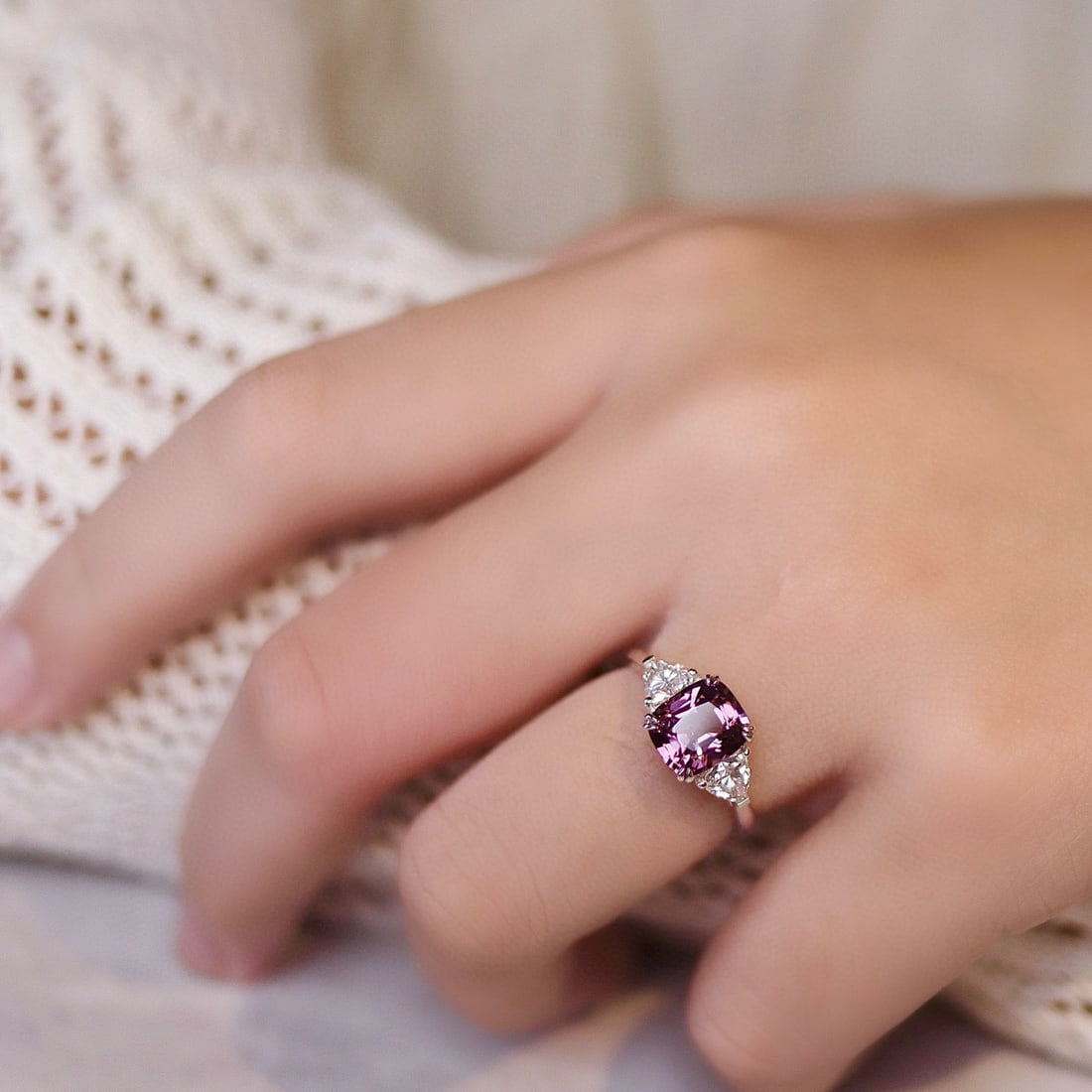 14k Gold 2.80 Ctw Natural Spinel & Lab Grown Diamond Ring - 4