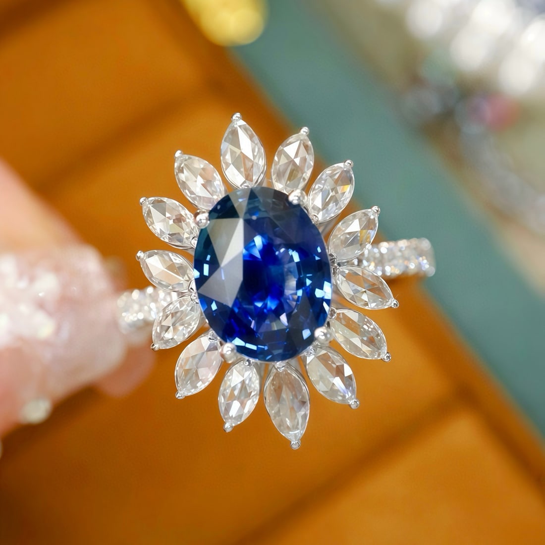 14k Gold 3.32 Ctw Natural Sapphire & Diamond Ring: Ref:231082175 // gold content:14k gold // ring size:7. 25us // // main gemstone:sapphire // shape:oval // carat weight:2. 54ct // color:blue // treatment:natural // // adjacent gemstone 2 :