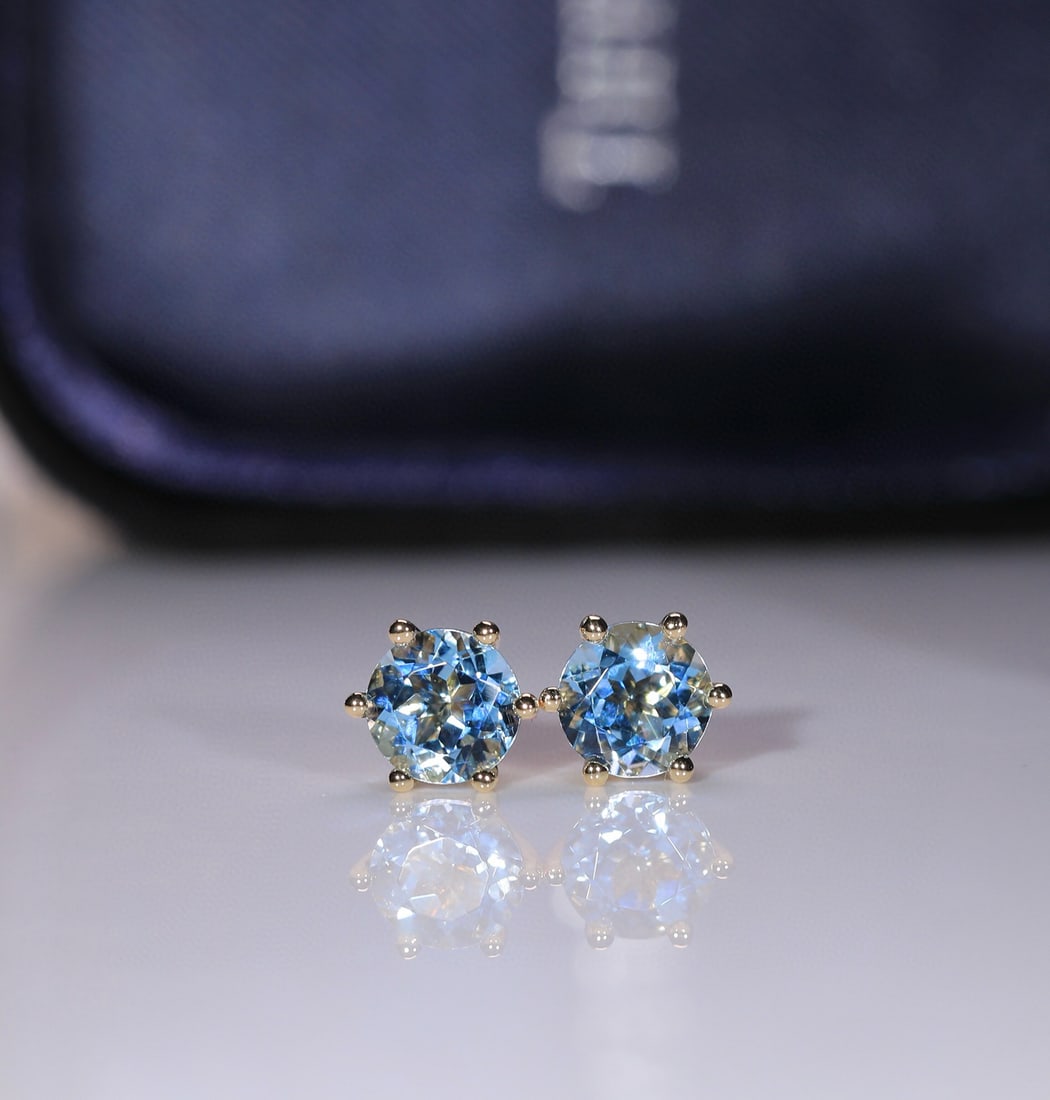 14k Gold 1.17 Ct Natural Aquamarine Earrings - 8