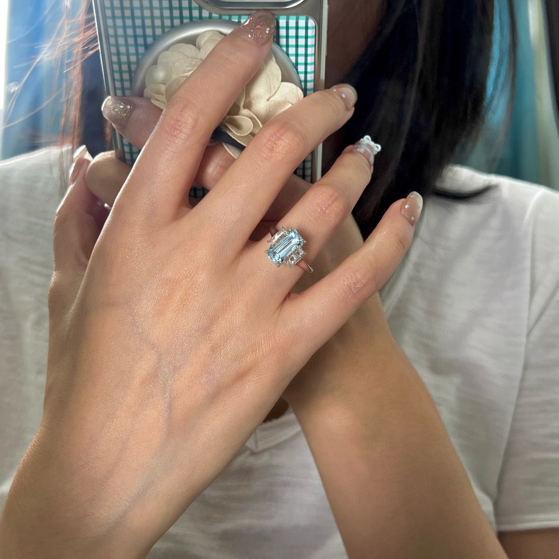 14k Gold 3.19 Ctw Natural Aquamarine & Topaz Ring - 4