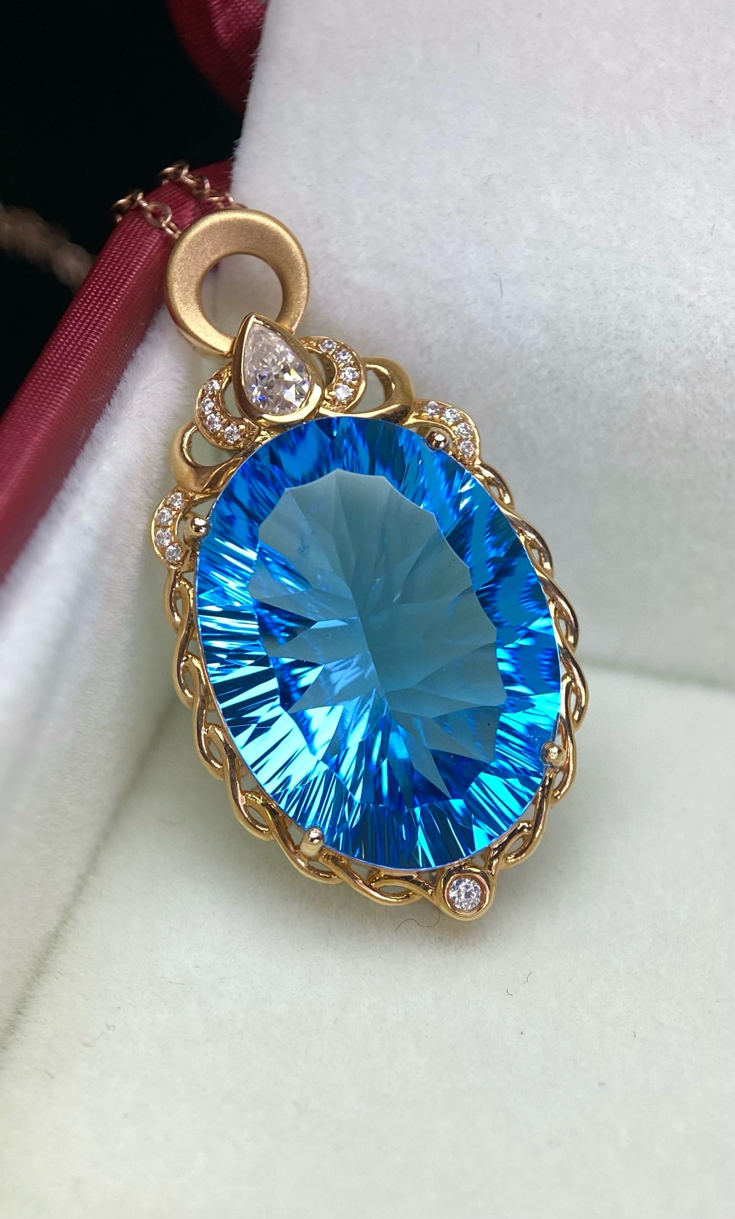 14k Gold 21.2 Ct Natural Topaz & Diamond Pendant( Without Chain ) - 4