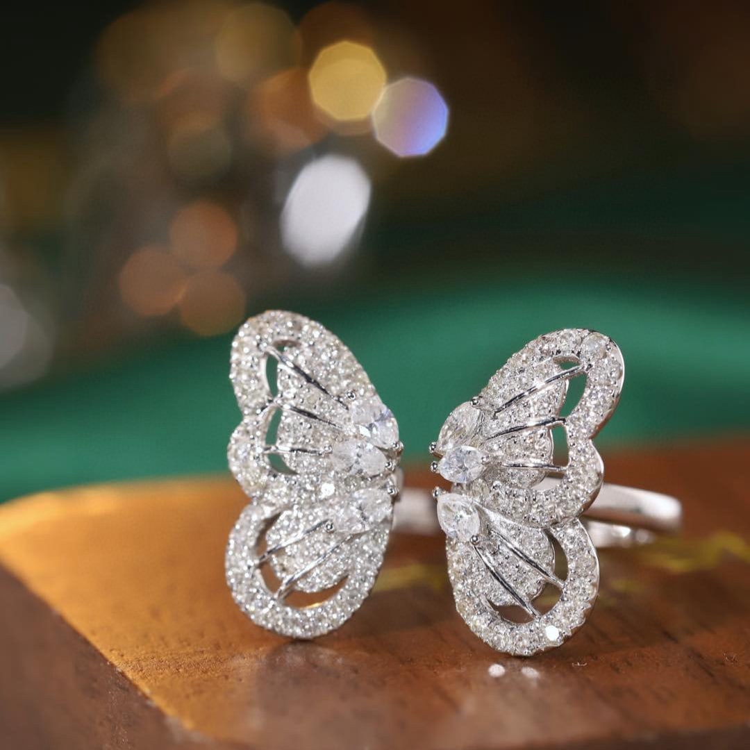 14K GOLD 0.9 CT NATURAL H DIAMOND & BUTTERFLY RING (1 of 1)