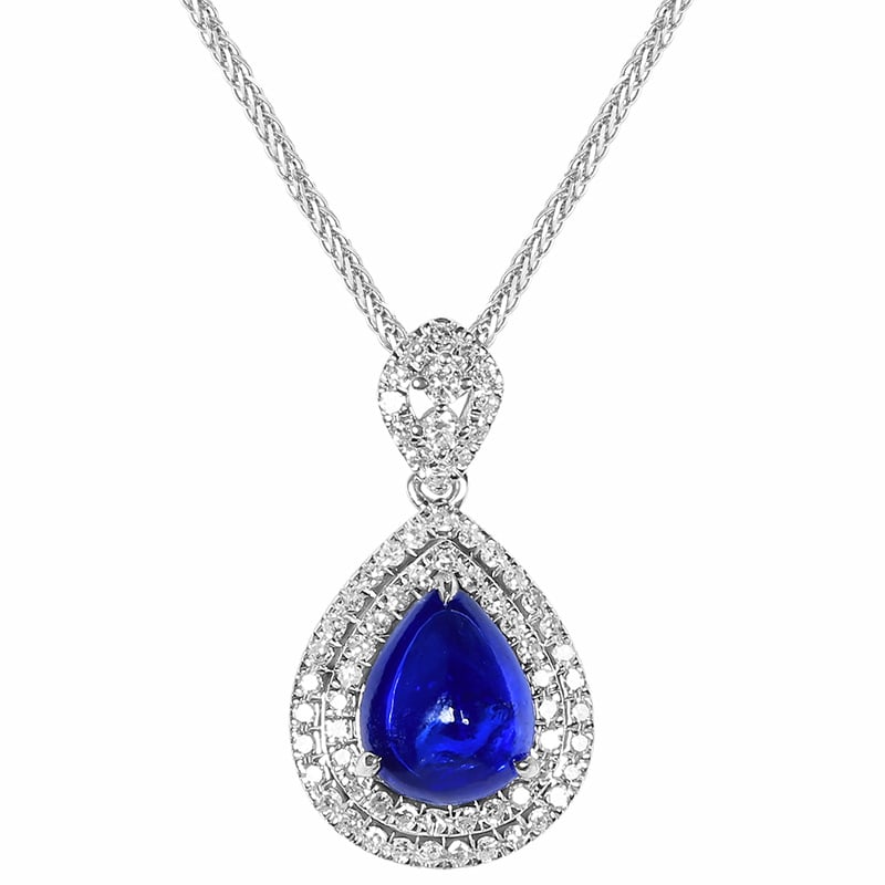 14K GOLD 1.47 CTW NATURAL SAPPHIRE & DIAMOND PENDANT( WITHOUT CHAIN ): Ref:231083185 // Gold Content:14K Gold // Main Gemstone:Sapphire // Shape:Pear // Carat Weight:1.25ct // Color:Blue // Treatment:Natural // // Adjacent Gemstone 2 : Diamond // Number of stones:69