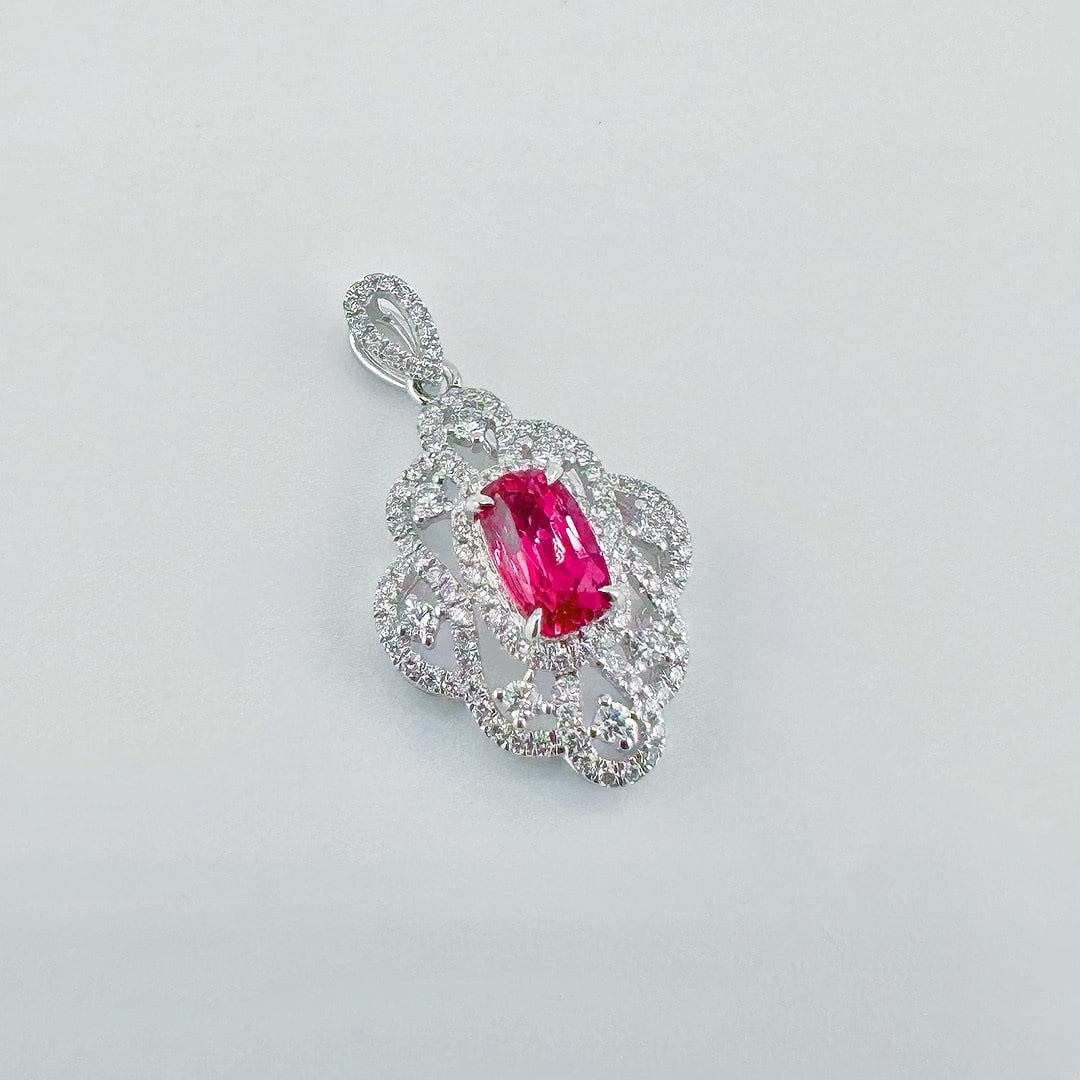 14K GOLD 1.43 CTW NATURAL SAPPHIRE & DIAMOND PENDANT( WITHOUT CHAIN ): Ref:231084049 // Gold Content:14K Gold // Main Gemstone:Sapphire // Shape:Cushion // Carat Weight:1.00ct // Color:Pink // Treatment:Natural // // Adjacent Gemstone 2 : Diamond // Shape:Round //