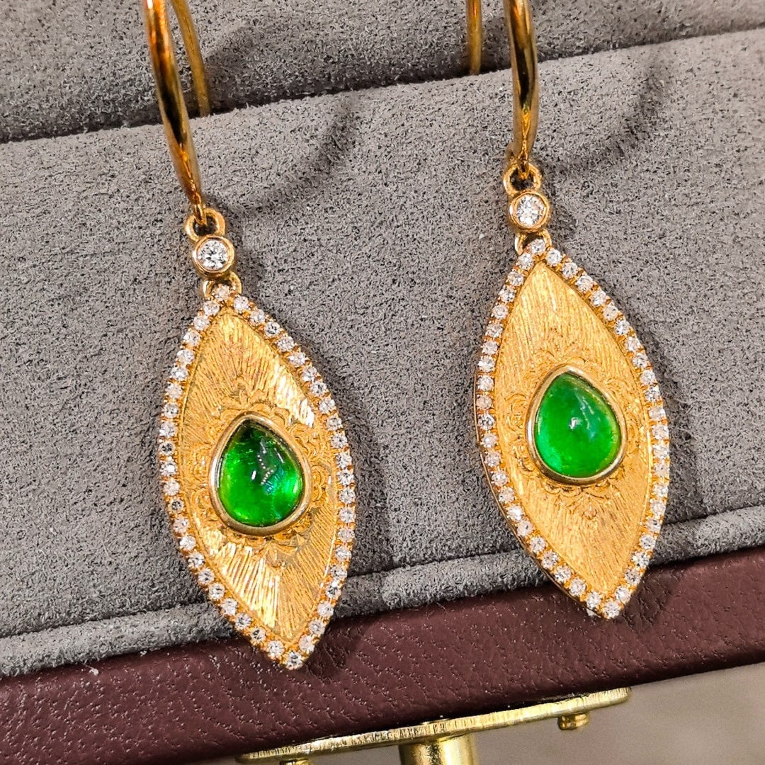 14K GOLD 1.30 CTW VIVID GREEN NATURAL EMERALD & DIAMOND EARRINGS (1 of 1)