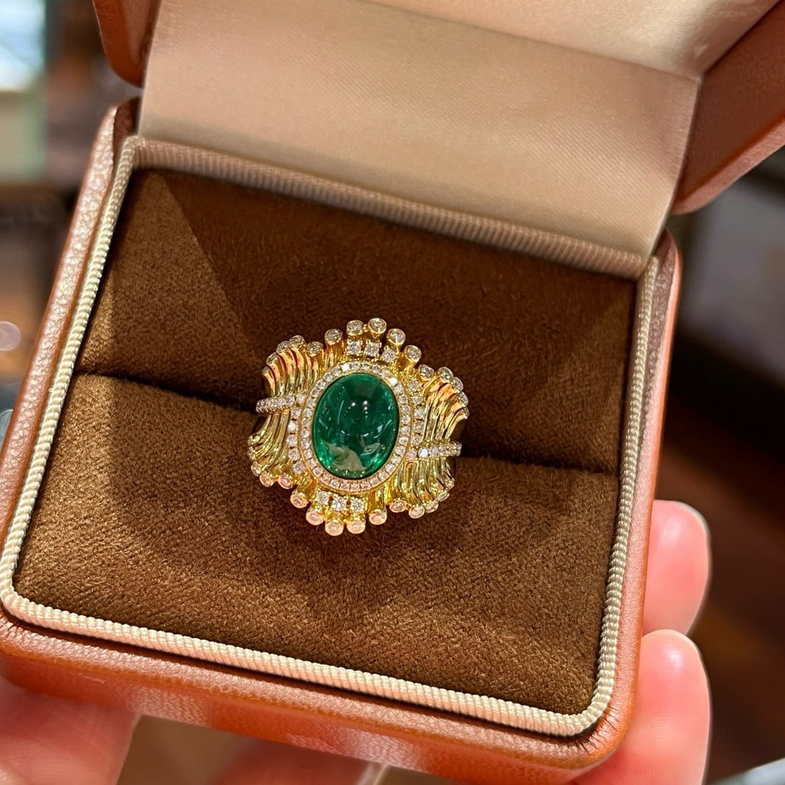14K GOLD 2.98 CT VIVID GREEN NATURAL EMERALD & DIAMOND RING (1 of 1)