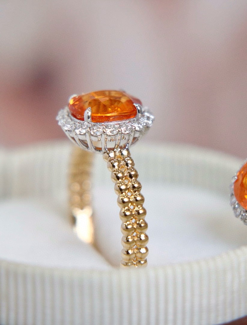 14K GOLD 3.07 CTW NATURAL SPESSARTINE & DIAMOND RING (1 of 1)