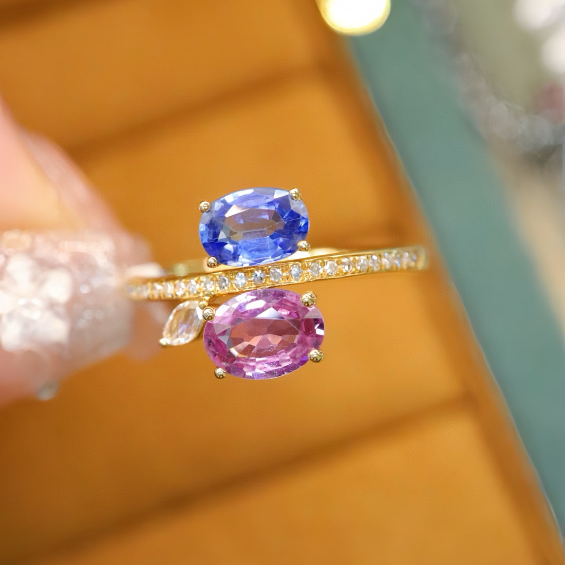 14K GOLD 1.46 CTW NATURAL SAPPHIRE & DIAMOND & TOI ET MOI RING (1 of 1)