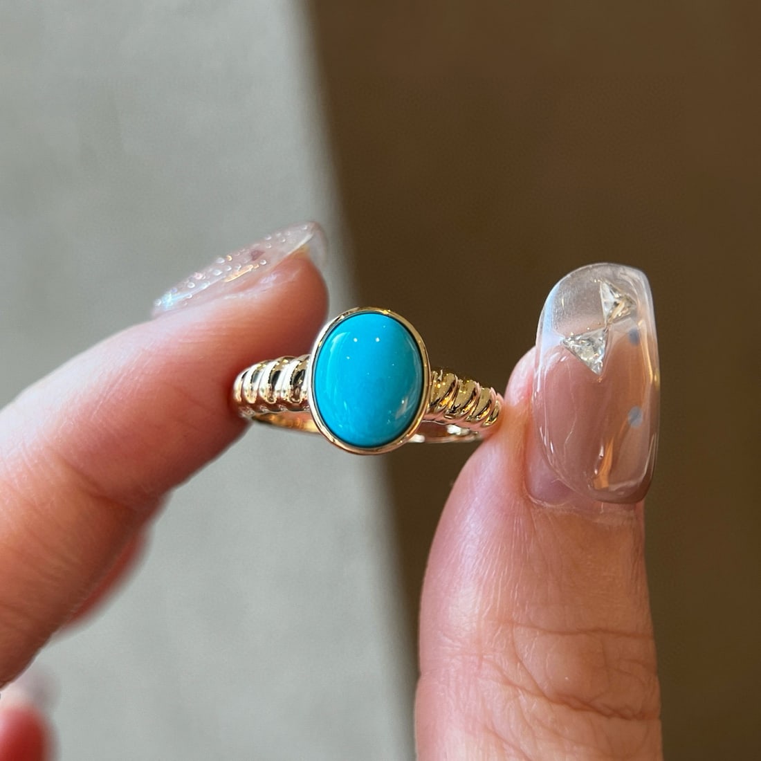 14K GOLD 1.62 CT NATURAL BLUE TURQUOISE RING (1 of 1)