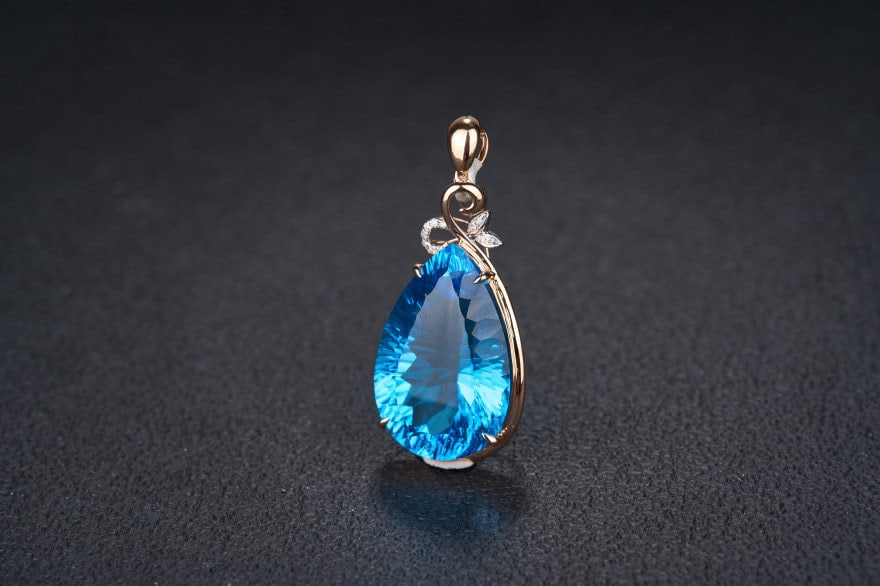 14k Gold 26.79 Ct Natural Topaz & Diamond Pendant( Without Chain ) - 3