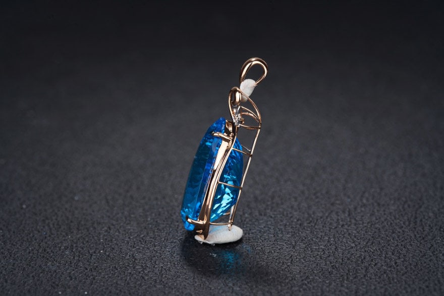 14k Gold 26.79 Ct Natural Topaz & Diamond Pendant( Without Chain ) - 4