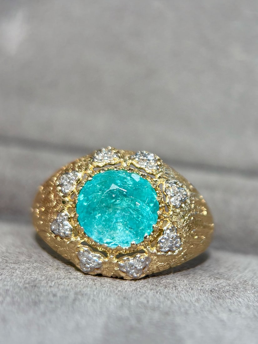 14k Gold 2.15 Ct Natural Paraiba Tourmaline & Diamond Ring - 2