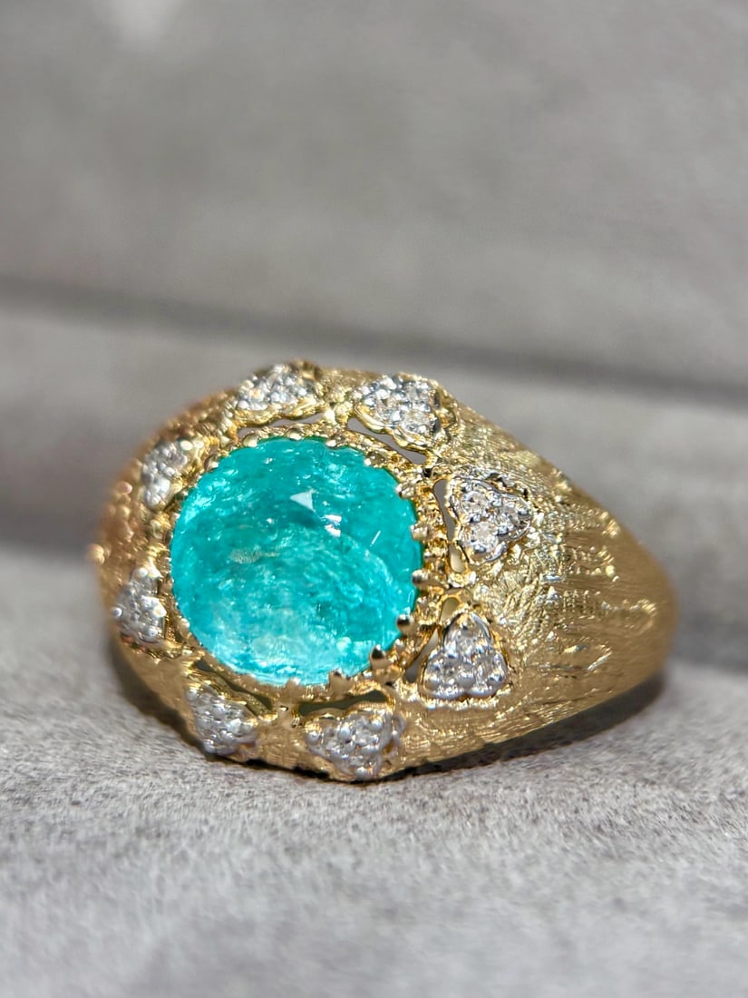 14k Gold 2.15 Ct Natural Paraiba Tourmaline & Diamond Ring - 4