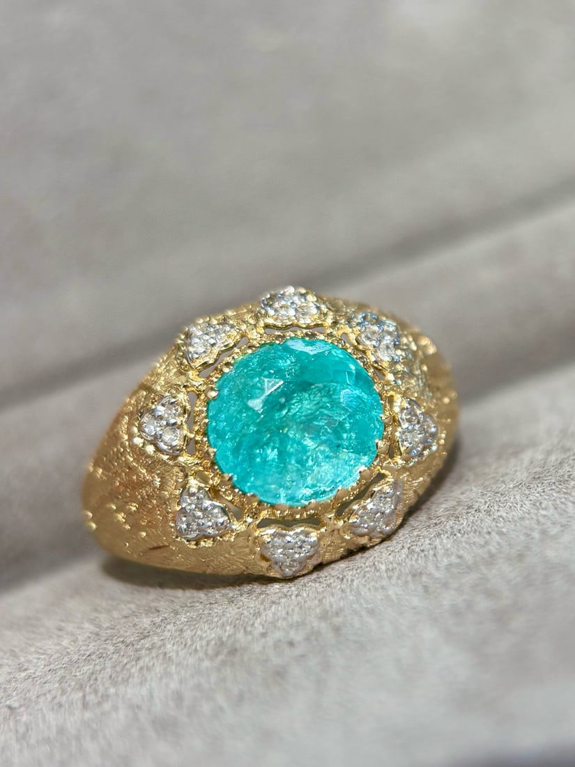 14k Gold 2.15 Ct Natural Paraiba Tourmaline & Diamond Ring - 5