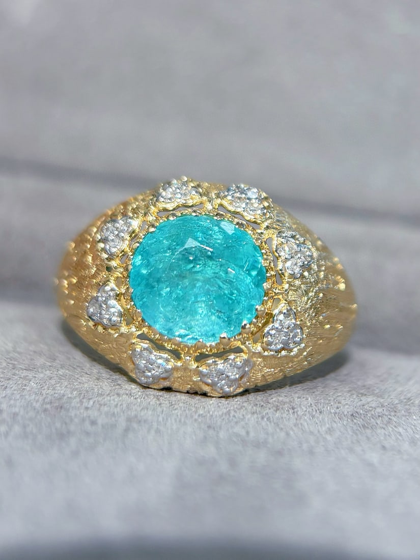 14k Gold 2.15 Ct Natural Paraiba Tourmaline & Diamond Ring - 7